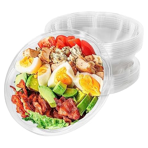 Cedilis 50 Pack 32oz Plastic Salad Bowls with Lid for Salad Meal