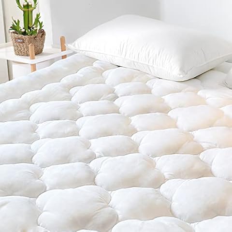 OBOEY Queen Size Mattress Pad Cover Cotton Breathable Top Pillow Top with  Snow Down Alternative Fill Cooling Mattress Topper