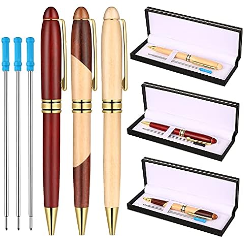 Glovion Wooden Ballpoint Pen Set 2 Pack Fancy Luxury Gel Rollerball Writing Pens for Men Nice Wood Pen with Gift Case Extra 4 Refills(blue and Black)