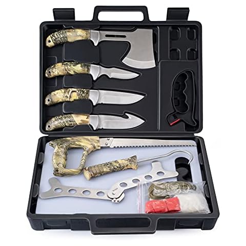FLISSA Hunting Field Dressing Kit, 10 Piece Hunting Knife Set with Skinning  Knife, Butcher Game Processing Kit with Portable Storage Case for Deer, Meat  Processing, Fishing, Camping, Survival 