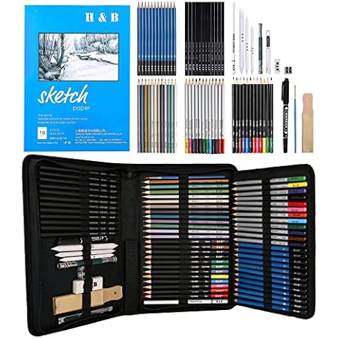 H & B 48 pcs Drawing Pencils Kit Sketch SetArtists Sketching