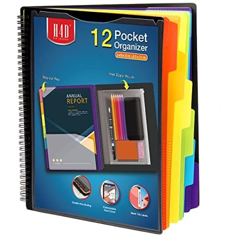 24 Pocket Poly Spiral Project Organizer (2Pack), Heavy Duty, with Utility Pouch, 1/3 Cut Tabs, 12 Tab Color Dividers, Clear View Front Cover, Letter