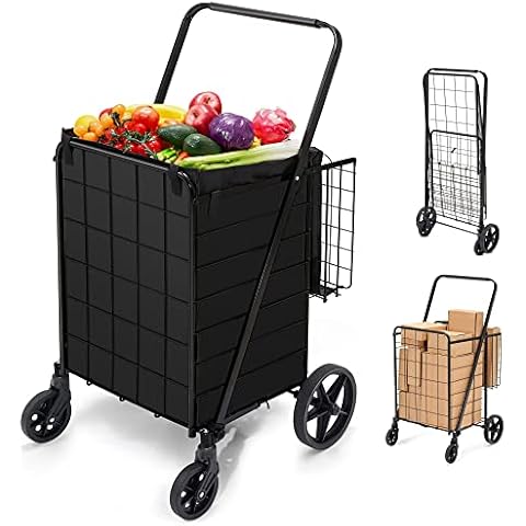 VEVOR Folding Shopping Cart, 200 lbs Max Load Capacity, Grocery Utility  Cart with Rolling Swivel Wheels and Bag, Heavy Duty Foldable Laundry Basket  Trolley Compact Lightweight Collapsible, Silver