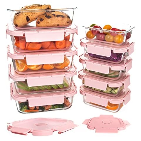 UMI UMIZILI Set of 12 Pink Glass Food Storage Containers, Meal