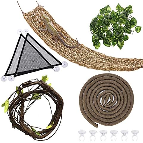 Hamiledyi Reptile Moss Cave Hide,Crested Gecko Habitat Hammock Green Moss  Accessories Plastic Terrarium Plant Vines for Small  Bearded-Dragon,Snakes,Chameleon Climbing Hibernation Sleeping