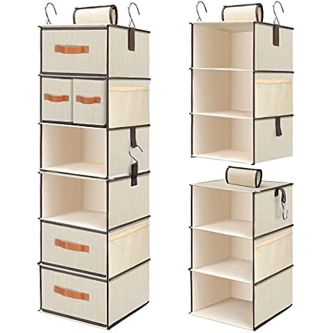 Pipishell Hanging Closet Organizer 6-Shelf, Hanging Shelves for Closet with  3 Removable Drawers & Side Pockets, Hanging Shelf Organizer for Bedroom or