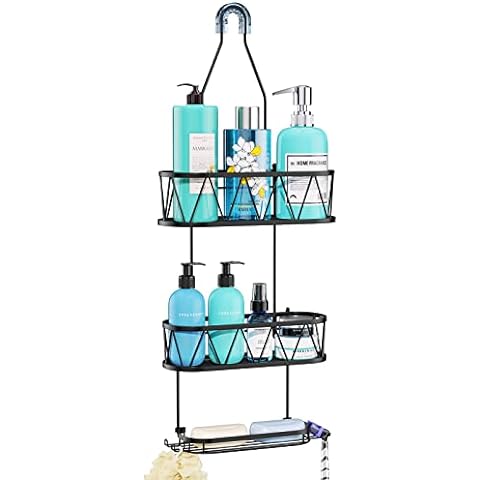 Hanging Shower Caddy with 14 Hooks and Soap Holder, No Drilling Shower Caddy  Over the Door, Rustproof & Waterproof Stainless Steel Hanging Shower  Organizer for Bathroom, Black