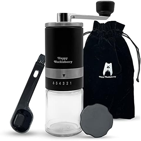 Manual Coffee Grinder with Ceramic Burrs, Hand Coffee Mill with Two Glass Jars(11oz Each), Brush and Tablespoon Scoop