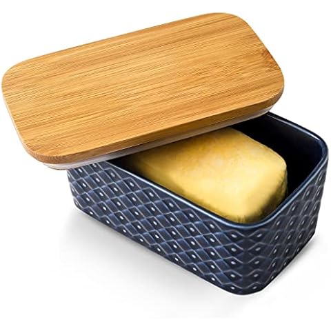 ECOWAY Bamboo Butter Dish with Lid and Knife,Small Butter Keeper