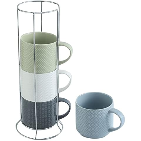 Porcelain Stackable Coffee Mug Set With Rack – The Top Home Products