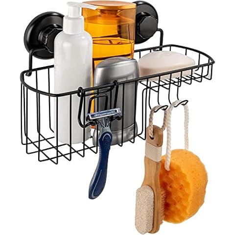 SANNO Suction Cup Shower Caddy with Hooks,Powerful Suction Cup