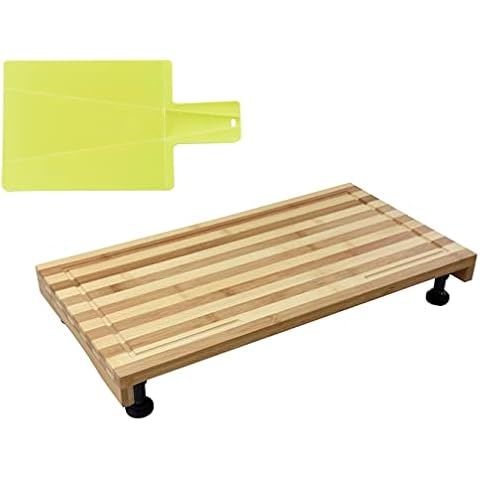  Cucina Green 30 Inches Noodle Board Stove Cover & Cutting Board  - Large Acacia Wood Chopping Board with Juice Groove Adjustable Non Slip  Rubberized Legs - Multi-Purpose Carving Board & Serving