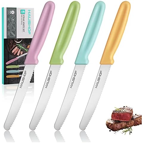 HAUSHOF 5PIECES Kitchen Knife Set Pink Knife Sets Block Premium Steel Knives  Set