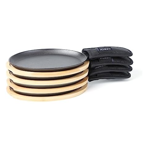 Fajita Plate Set - Pre-seasoned Cast Iron Fajita Pan with Wooden Tray and  Hot Mitt by Old Mountain