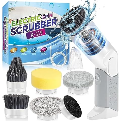 Electric Spin Scrubber, Cordless Cleaning Brush with 2 Adjustable Speeds  and Extendable Long Handle, 1.5H