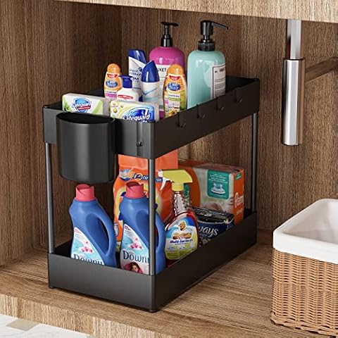 Hekaty 2PcS Under Sink Organizer Shelf Multi-purpose 2 Tier Under