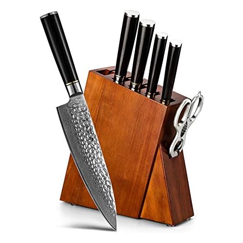 HEZHEN 7PCS Kitchen Knives Set Professional Forging Damascus High Carbon  Steel Chef Knife Santoku Bread Knife Utility Knife Fruit Knife 3cr14