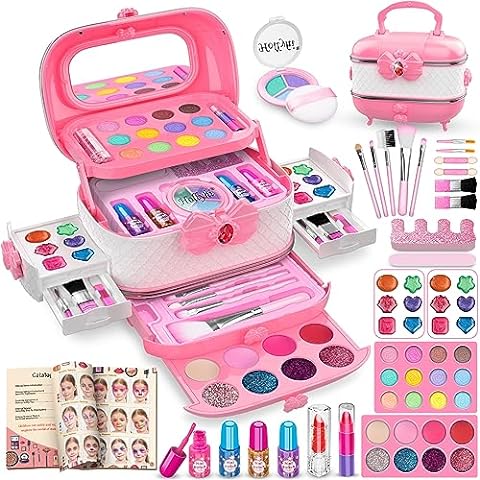 Hollyhi 65 Pcs Kids Makeup Kit for Girl, Washable Play Makeup Toys Set for  Dress Up, Pretend Beauty Vanity Set with Cosmetic Case Birthday Toys for