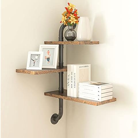 Bestier LED Kitchen Floating Shelves, 34 Industrial Pipe Shelves with  Adjustable Glass Shelves, Wall Mounted Shelf