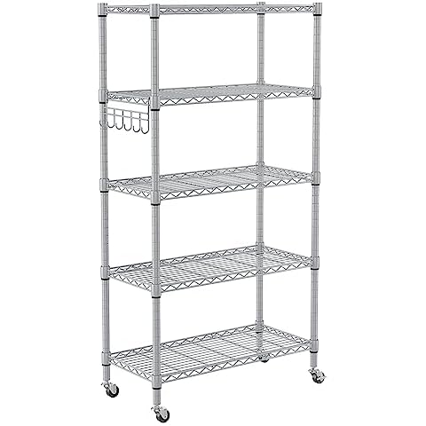 Homdox 5 Tier Steel Wire Shelving Unit on Wheels, Adjustable Storage R