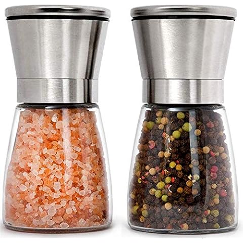 Benicci Premium Salt and Pepper Grinder Set of 2 - Two Refillable,  Stainless Steel Sea Salt 