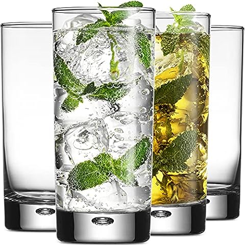 Vintage Glassware with Embossed Logo - Vintage Drinking Glasses for Water, Juice, Cocktails, and Beverages Glaver's Highball Glasses Set of 4 - 20 oz