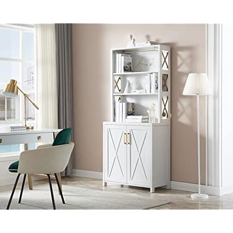 Home Source Display Storage Cabinet in White with Glass Doors