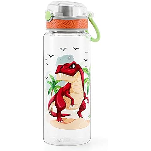 Home Tune 23oz Kids Water Drinking Bottle 2 Pack - BPA Free Flip Straw Lid Cap Lightweight Carry Handle Leak-Proof Water Bottle with Cute Design for