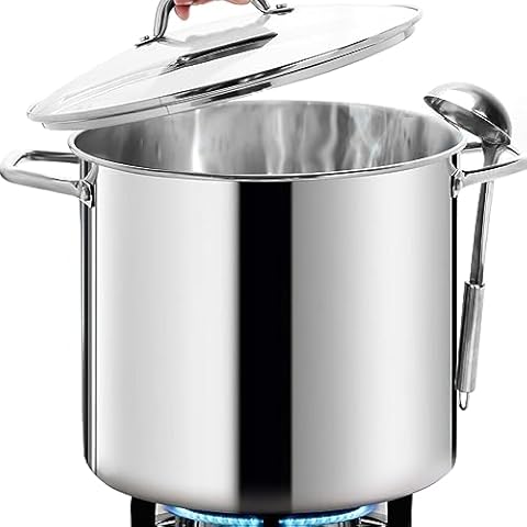 NutriChef Commercial Grade Heavy Duty 8 Quart Stainless Steel Stock Pot  with Riveted Ergonomic Handles and Clear Tempered Glass Lid