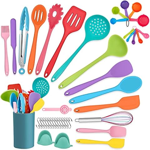 Homikit 27 Pieces Silicone Cooking Utensils Set with Holder, Kitchen  Utensil Sets for Nonstick Cookware, Black Kitchen Tools Spatula with  Stainless Steel Handle, Heat Resistant 