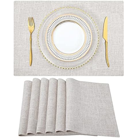 Demetex Linen Placemats Set of 4 Heat Resistant Table Place Mats