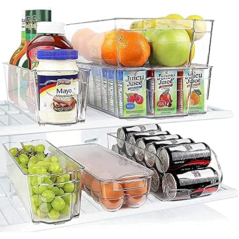 HOOJO Refrigerator Organizer Bins - 8pcs Clear Plastic Bins For Fridge,  Freezer, Kitchen Cabinet, Pantry Organization, BPA Free Fridge Organizer