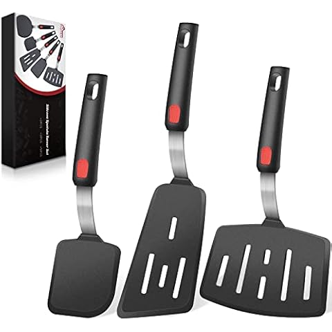 Flexible Silicone Turner Spatula Set - 600F Heat-Resistant Non-Stick Kitchen Utensils Flippers for Cooking and Baking, Size: 3pc, Black