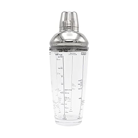 Etens Glass Cocktail Shaker, Martini Shaker 14oz with Recipes on Side |  Clear Bar Shaker with Measurements | Built in Strainer with Seal | Crystal