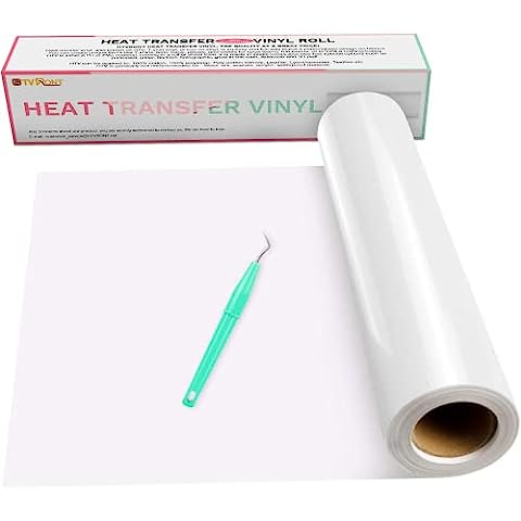  HTVRONT Heat Transfer Vinyl White Iron on Vinyl-12x 60FT White  HTV Vinyl Roll Easy to Cut & Weed for Heat Vinyl Design (White)