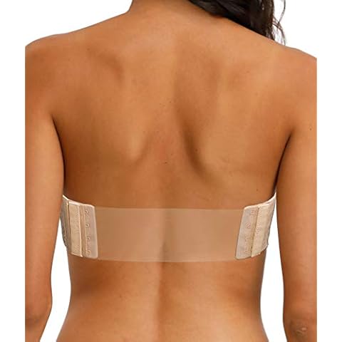 HWDI Women's Plunge Deep V Push Up Low Back Convertible Bra with Clear  Straps and Extension Padded Multiway Brasiere