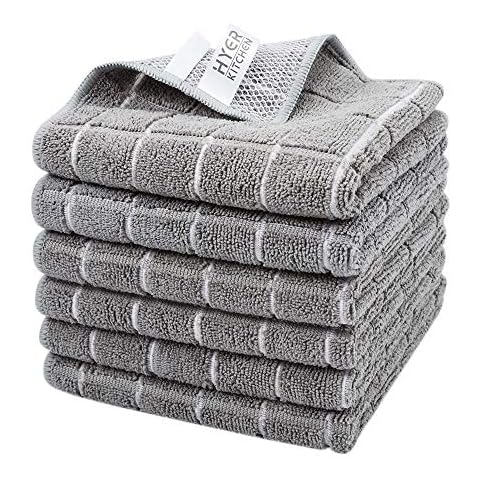 Microfiber Dish Towels - Soft, Super Absorbent and Lint Free Kitchen Towels  - 8 Pack (Lattice Designed Gray Colors) - 26 x 18 Inch