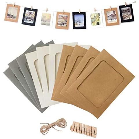 Juvale 50 Pack Paper Picture Frames 4x6, DIY Cardboard Photo Hanging Display with Clips and Strings for Wall Decor (10 Colors)