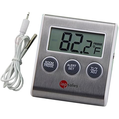 Refrigerator/Freezer Alarm Thermometer 2 Channel Fridge Thermometer with LED Alarm Indicator Max/Min Memory for Home Kitchen Restaurants Bars Cafes