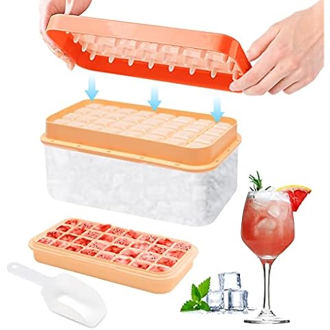 AHOUGER Ice Cube Tray with Lid, 2023 Easy Releas 64 Ice Cubes Molds with  Storage Bin, Ice Trays for Freezer for Whiskey, Cocktails - BPA Free