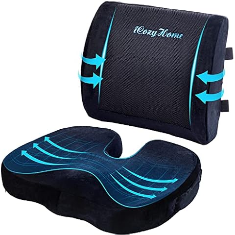  Sleepavo Memory Foam Cooling Gel Seat Cushion for Office Chair  - Back & Butt Pillow for Sciatica Tailbone Coccyx Hip Pain Relief for  Gaming, Car & Airplane - Padded Lumbar