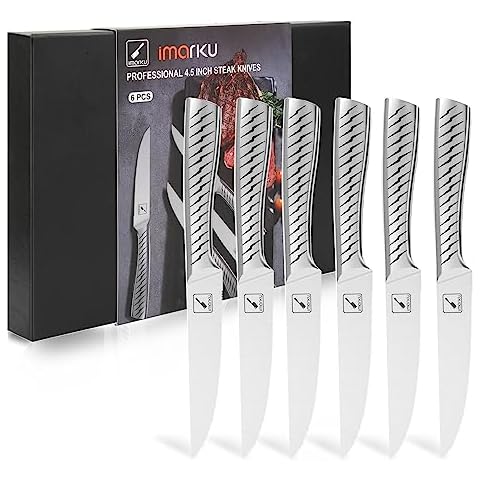 GA HOMEFAVOR 6-Piece Steak Knife Set Micro Serrated Stainless Steel