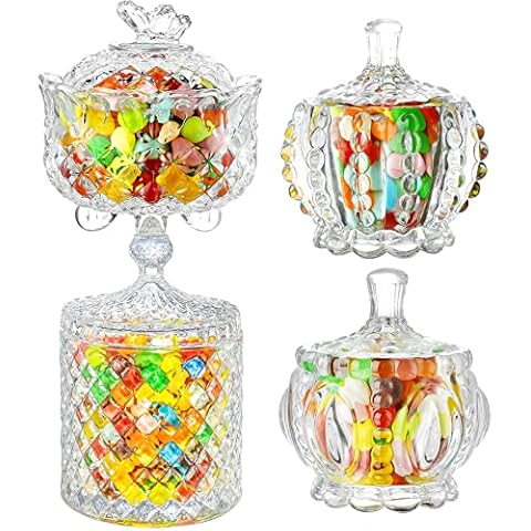 ComSaf Glass Candy Dish with Lid Decorative Candy Bowl,  Crystal Covered Candy Jar for Home Office Desk, Set of 1 (Diameter:4.5  Inch): Candy Servers