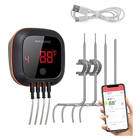 Inkbird Smart Meat Thermometer, Upgraded 5GHz/2.4GHz WiFi and Bluetooth5.1  Meat Thermometers with 4 Colored Probes, App Control, Rechargeable Food
