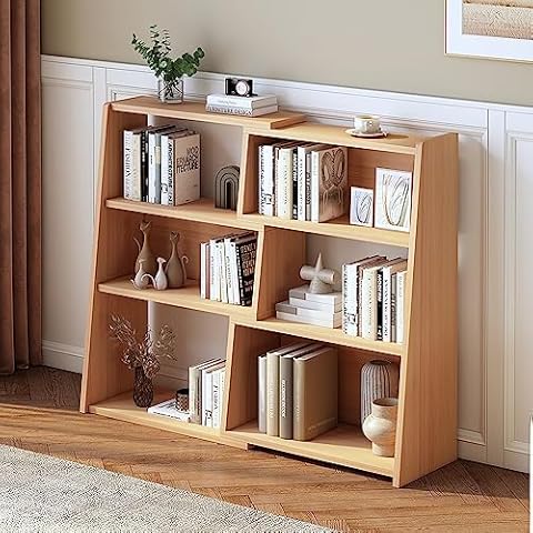 IOTXY Oak Bedside Table Bookshelf - 71 Tall Free Standing Wooden Open  Shelf Bookcase with Drawers and 4-Shelves for Bedroom, Bed Side End Table