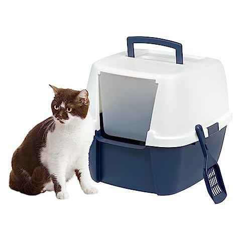 Yitahome  17 Inch Xl Covered Hooded Extra Large Enclosed Cat Litter Box  With Mat And Litter Scoop Odorless Anti Splashing Blue
