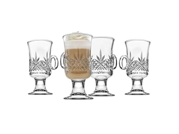 Crystalia Set of 2 Glass Coffee Mugs with Handle, Clear Footed Irish Coffee  Cup 