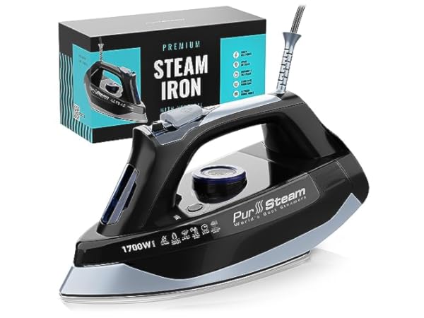 Beautural Steam Iron for Clothes with Precision Thermostat Dial, Ceramic Coated Soleplate, 3-Way Auto-Off, Self-Cleaning, Anti-Calcium, Anti-Drip