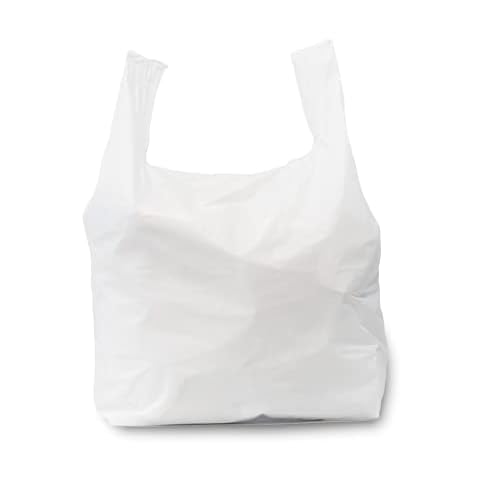 100 Large Plastic Grocery T-Shirt Bags - Plain White 12 x 6 x 21 by Ja Kitchens