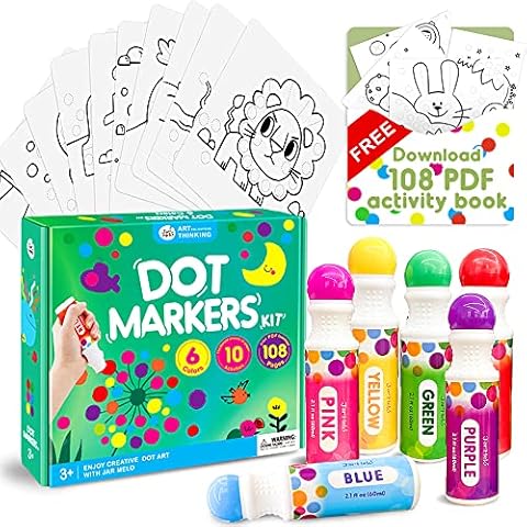 Washable Dot Markers 26 Colors with Free Activity Book, Fun Art Supplies  for Kids Toddlers and Preschoolers, Non Toxic Water-Based Paint Daubers,  Dot